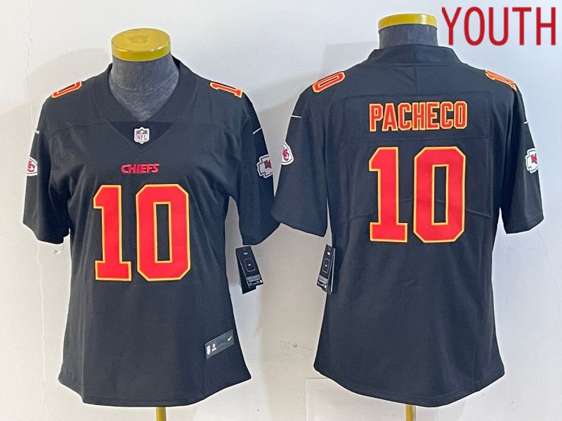 Youth Kansas City Chiefs 10 Pacheco Black gold 2024 Nike Vapor Limited NFL Jersey style 1
